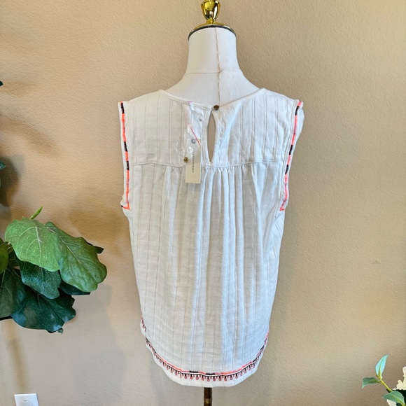 NWT Anthropologie Boho Embroidered Floral Sleeveless Top Women’s L Ivory Cotton - Picture 6 of 11